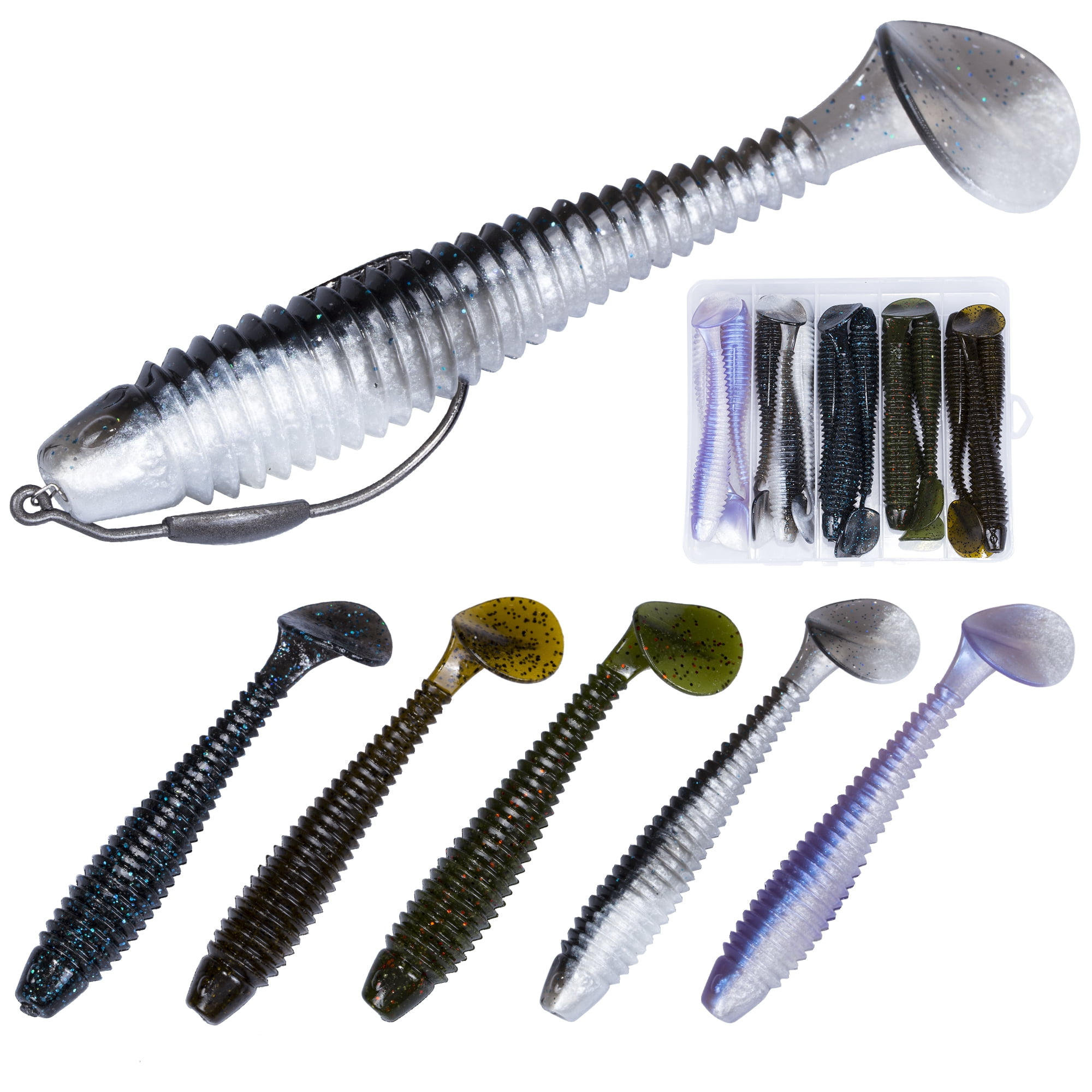 15-Pack Soft Plastic Paddle Tail Swimbaits – Jerkbait Style Fishing ...