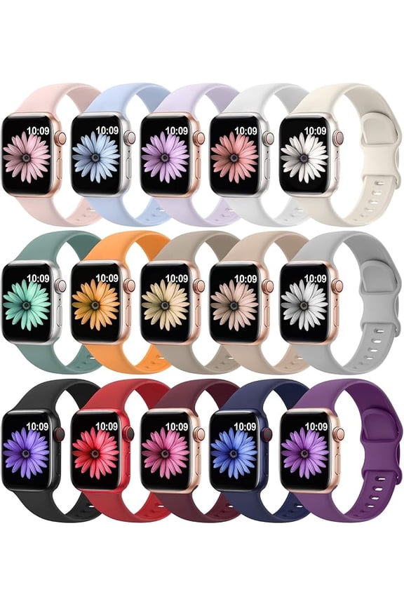 15 Pack Soft Silicone Bands Compatible with Apple Watch Band 40mm 41mm 38mm 45mm 44mm 42mm 46mm 49mm for Women Men,Sport iWatch bands Replacement Strap Wristbands for iWatch SE Series 10 9 8 7 6 5 4 3