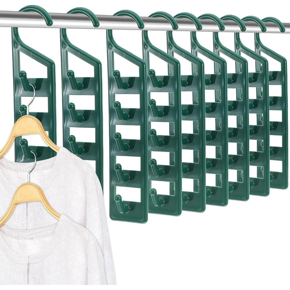 15 Pack Space Saving Hanger Holders, Sturdy Plastic Clothes Hangers, Multiple Shirt Hanger, Vertical Closet Hangers with 5 Holes for College Dorm Room, Closet Organizers and Storage(Green)