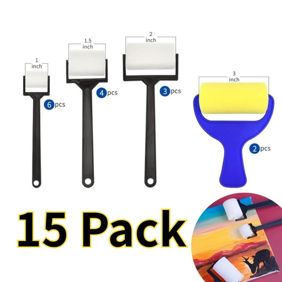 15 Pack Sponge Paint Roller Three Different Sizes Large/Medium/And Small (1''x6 1.5''x4 2''x3 3''x2'') Easy Wall Painting- Home Improvement.