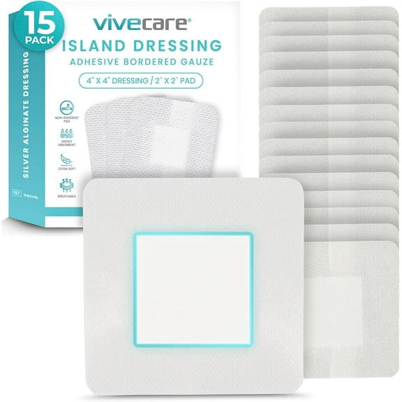 15 Pack Sterile Island Dressing 4x4 in - Waterproof Non Stick Adherent Gauze Pads for Wounds Easy Wound Care Prevent Contamination and Infection Adhesive Border