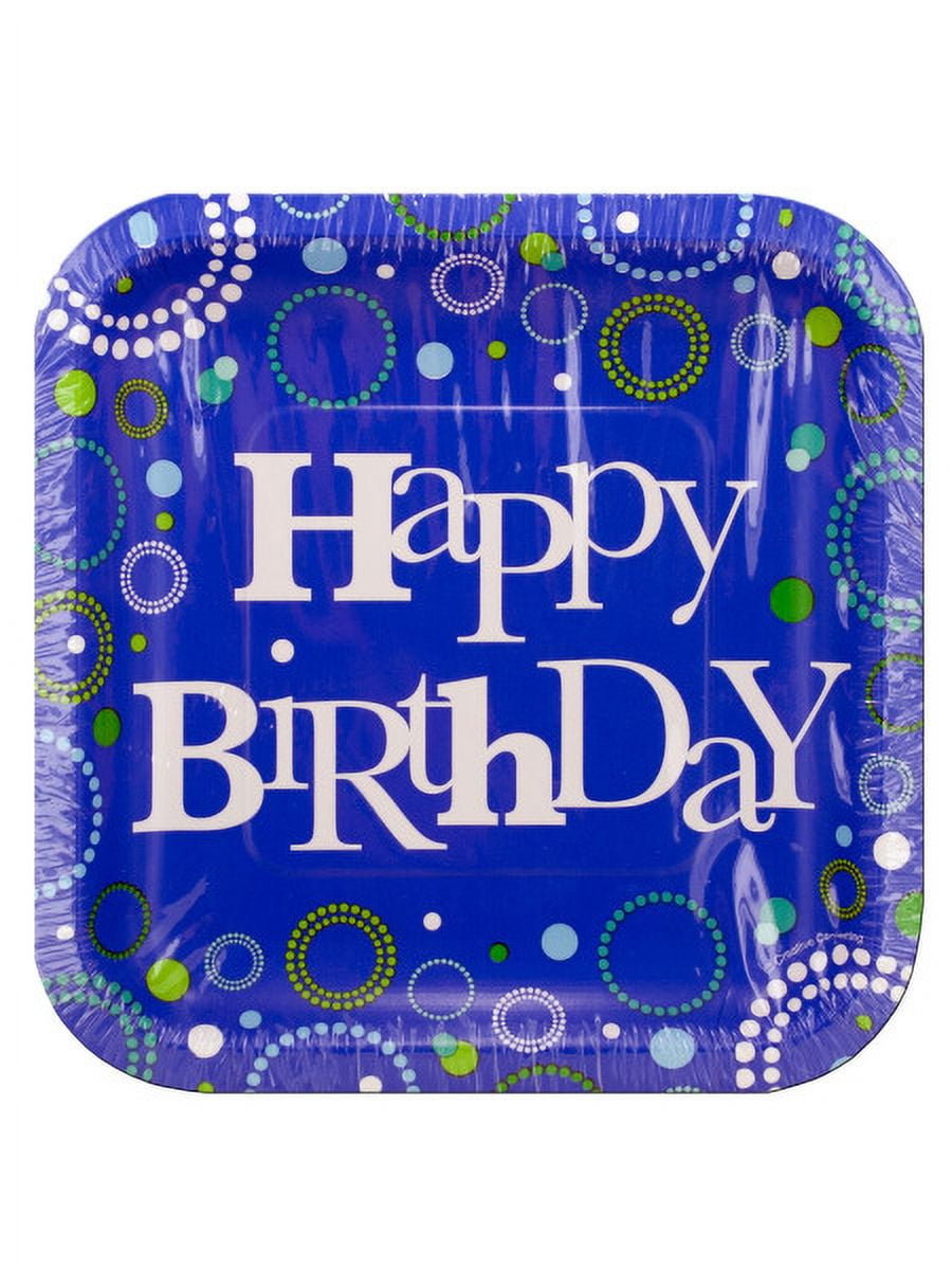 15 Pack Swirls Happy Birthday Plates, 24 Count
