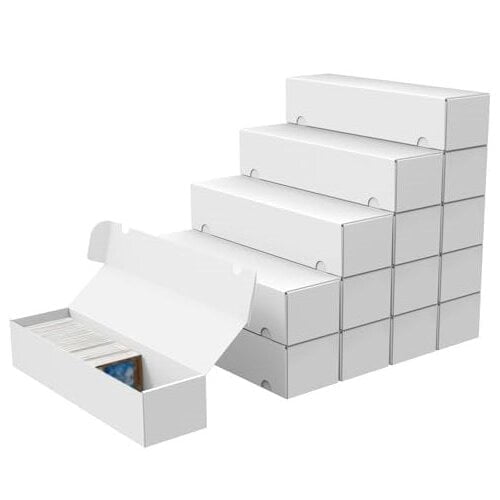 15-Pack Trading Card Storage Box, 1100 Count White Corrugated Cardboard Bulk Sports Storage Box for TCG/Magic/Mtg Basketball Cards, Collectible Trading Cards