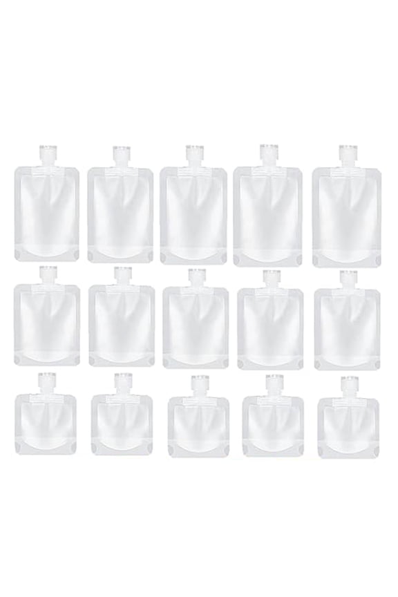 15 pack Travel Pouches for Toiletries, Portable Containers,Stand Up Pouch, Refillable for Shampoo Conditioner Lotion Soap Liquids