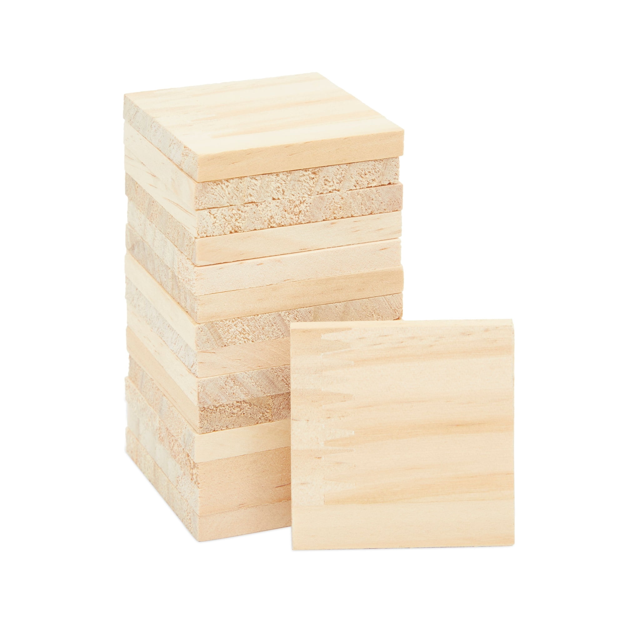 15-Pack Unfinished 2x2 Wood Squares for Crafts, Blank Wood Wooden Tiles for Wood Burning, DIY Supplies, Coasters, Cutouts, Engraving
