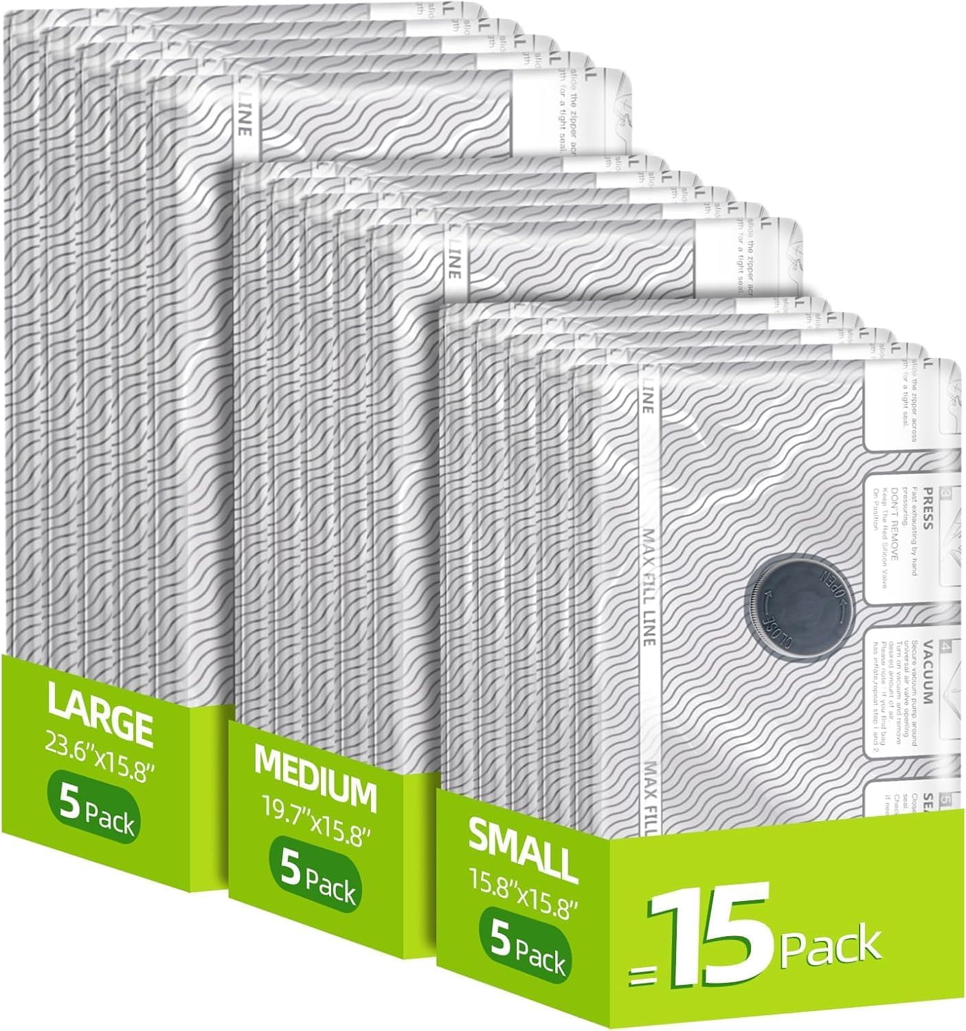 15 Pack Vacuum Compression Bags for Travel, Carry-on Size Seal Packing Cubes Luggage,Vacuum Storage Bags, Space Saver Clothes 80% Travel & Home(No pump)
