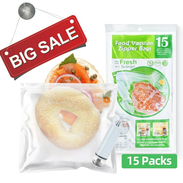15 Pack Vacuum Sealer Zipper Bags, Sous Vide Bags, Reusable Vacuum Food