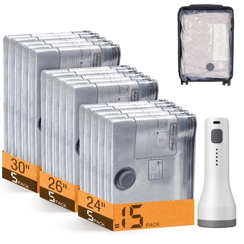 15 Pack Vacuum Storage Bags with Cordless Rechargeable Pump, 3 Sizes Space Saver Compression Bags for Clothes Bedding Travel Luggage