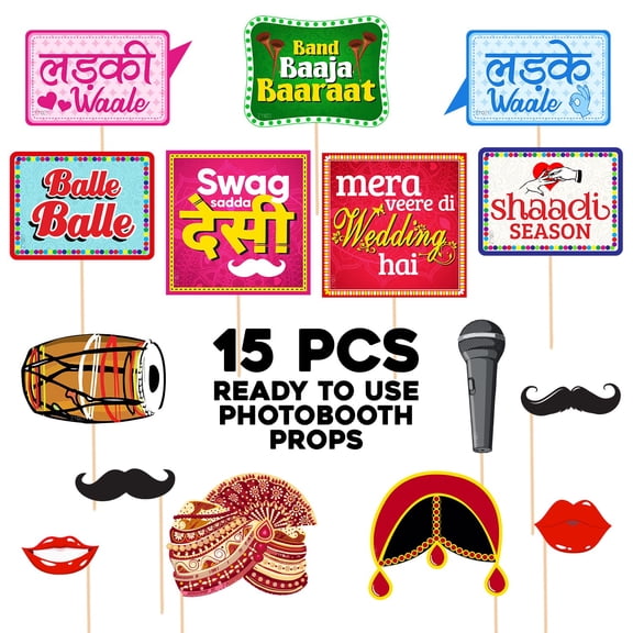 15 Pack Wedding Photo Booth Props - Funny, Bridal Party Photo Props, Selfie Props, Fun Prop Kit, Photo Booth Board