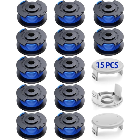 15-Pack Weed Wacker String Replacement for Ryobi One+ AC14RL3A, 0.065" 10ft Ryobi String Trimmer Line Auto Feed String Trimmer Refill Compatible with Ryobi 18v, 24v, 40v Trimmers (12 Spools + 3 Caps)