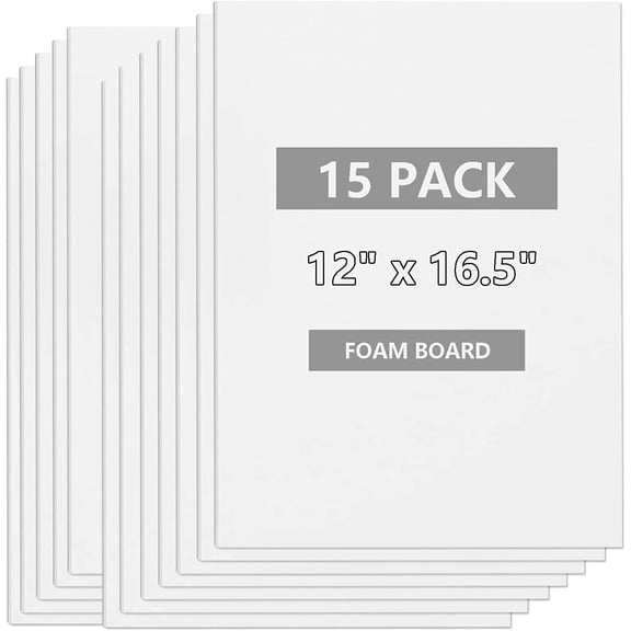 15 Pack White Foam Board for Projects, 12 x 16.5Inch Core Baking Mat Center, 3/16Inch Thick Polystyrene Sheet School, Presentation, Signage & Art Crafting