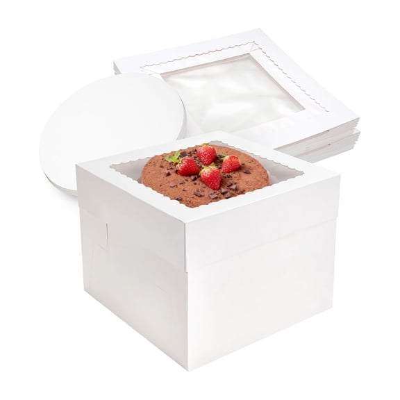 15-Pack White Tall Cake Boxes 10x10x8 Inch with Window for Cakes, Pies, Pastries - Ideal for Birthday and Party Treats