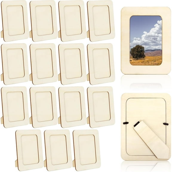 15 Pack Wooden Picture Frames for Crafts, 4" x 6" Photos DIY Wood Frames for Crafting,Unfinished Standing Photo Frames DIY Crafts Wood Decorate for Birthday Party Mother's Day Gifts