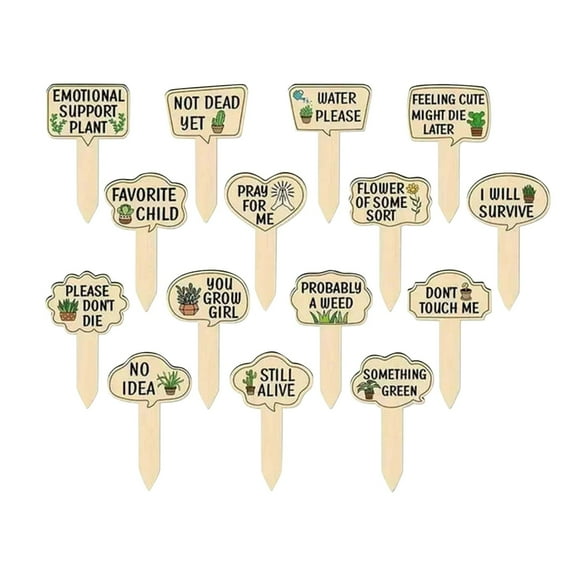 15-Pack Wooden Plant Labels T-Shaped With Slogans, 15 Wooden Garden Markers For Succulents And Potted Plants, Decorative T-Type Wooden Tags To Mark And Decorate Home Garden