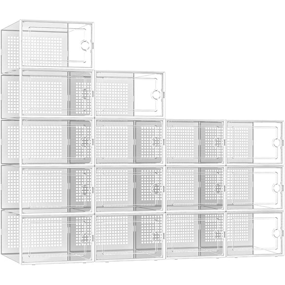 DQQKMM 15-Pack XL Shoe Storage Box, Clear Shoe box Plastic Stackable Shoe Organizer for Closet, Space Saving Foldable Shoe Rack Sneaker Container Bin Holder(white)