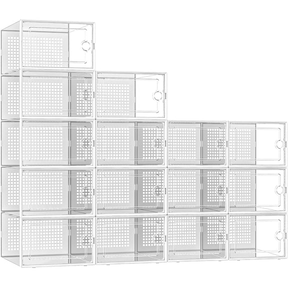 VUSIGN 12 Pack Large Shoe Storage Box, Clear Plastic Stackable Shoe ...