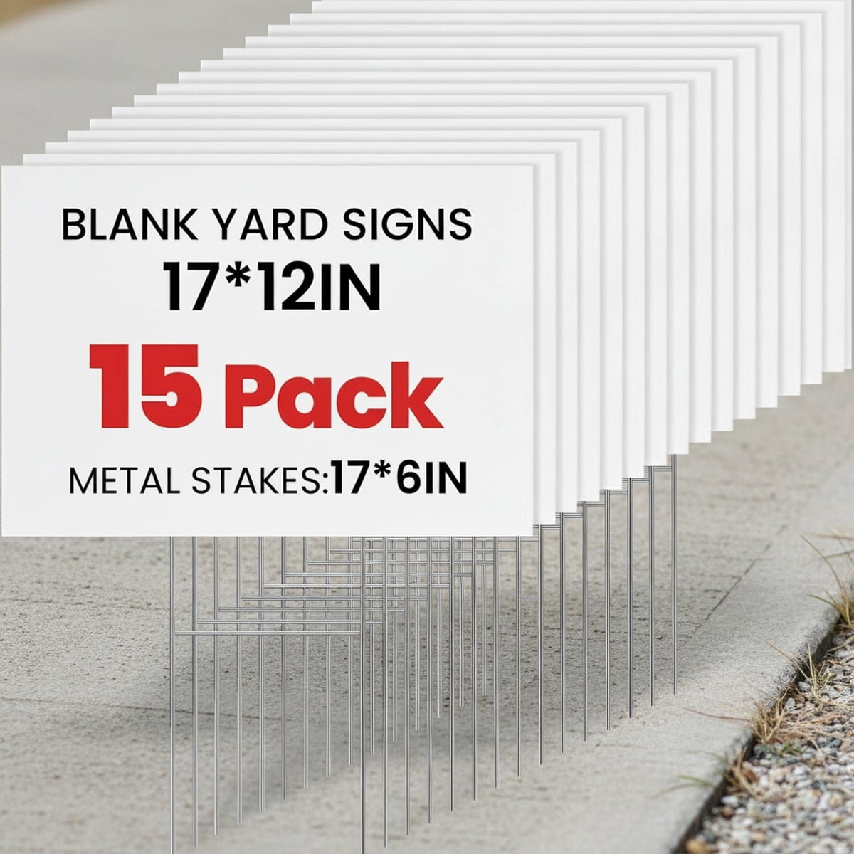 15 Pack Yard Signs with Metal Stakes, Corrugated Plastic Board for Sale Sign Outdoor, Rent, Guidepost, Garage Sale Signs
