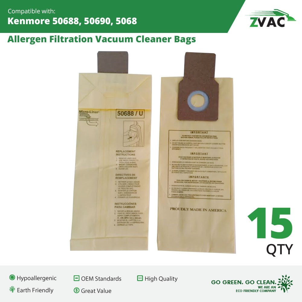 15 Pack ZVac Kenmore Vacuum Cleaner Bags 50688,50690, 5068
