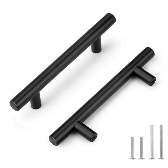 15 Pack-knobelite Round T Bar Cabinet Handles - (3-3/4 inch) Hole Center Stainless Steel Black Furniture Pulls, for Kitchen Cupboard Door, Bedroom Dresser Drawer, Bathroom Wardrobe Hardware