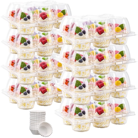 Livease Stackable Cupcake Carrier Holders & Cupcake Liners, 12 Pack x 6 Sets, Cupcake Containers