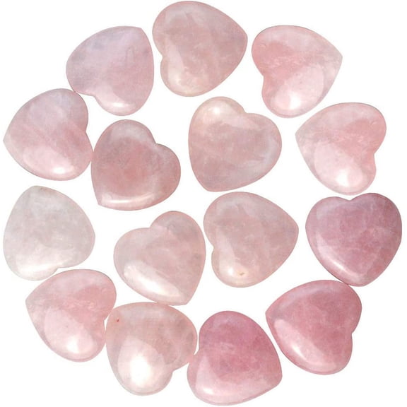15 Packs 0.8 Inches Healing Crystal Natural Rose Stone Heart Love Carved Palm Worry Stone Chakra Reiki Balancing