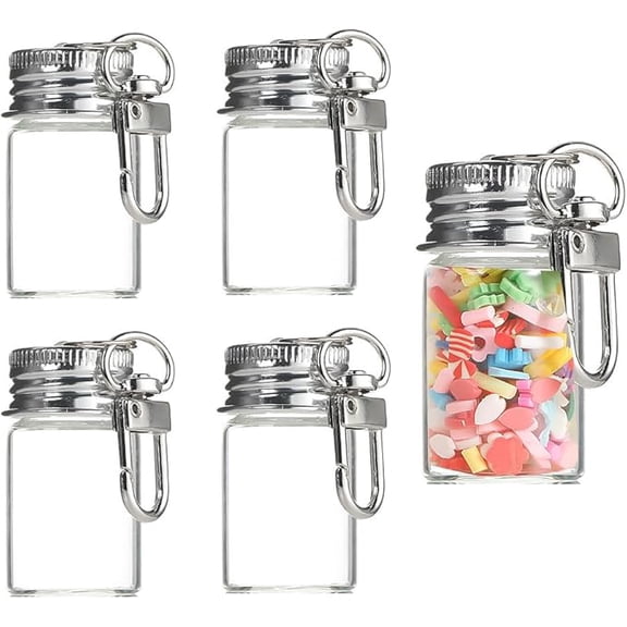 15 Packs 10ml/0.34Oz Clear Glass Vial Keychain Bottles Mini Refillable Containers with Screw Cap & Metal Clip Small Empty Jars for DIY Crafts, Perfume Samples, Sand Keepsakes, Beads, Spices