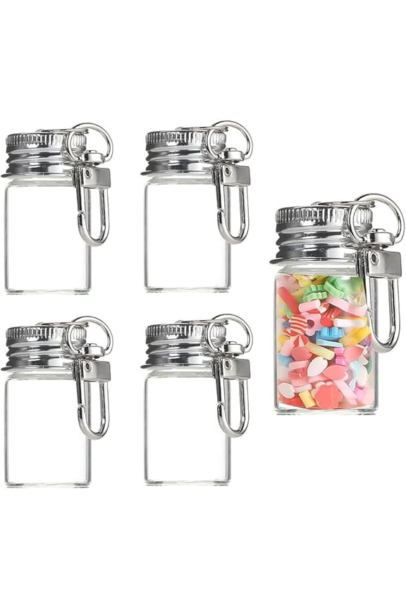 15 Packs 10ml/0.34Oz Clear Glass Vial Keychain Bottles Mini Refillable Containers with Screw Cap & Metal Clip Small Empty Jars for DIY Crafts, Perfume Samples, Sand Keepsakes, Beads, Spices
