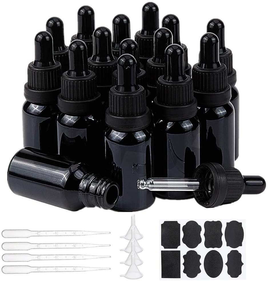 15 Packs 15ml Black Glass Dropper Bottle Vials Glass Eye Dropper Bottle