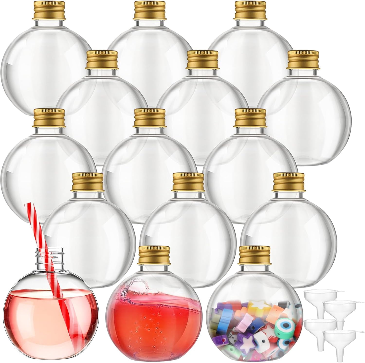 15 Pack 8 Oz Ball Shape Plastic Sand Art Bottles With Lids & Funnels - DIY Craft Containers