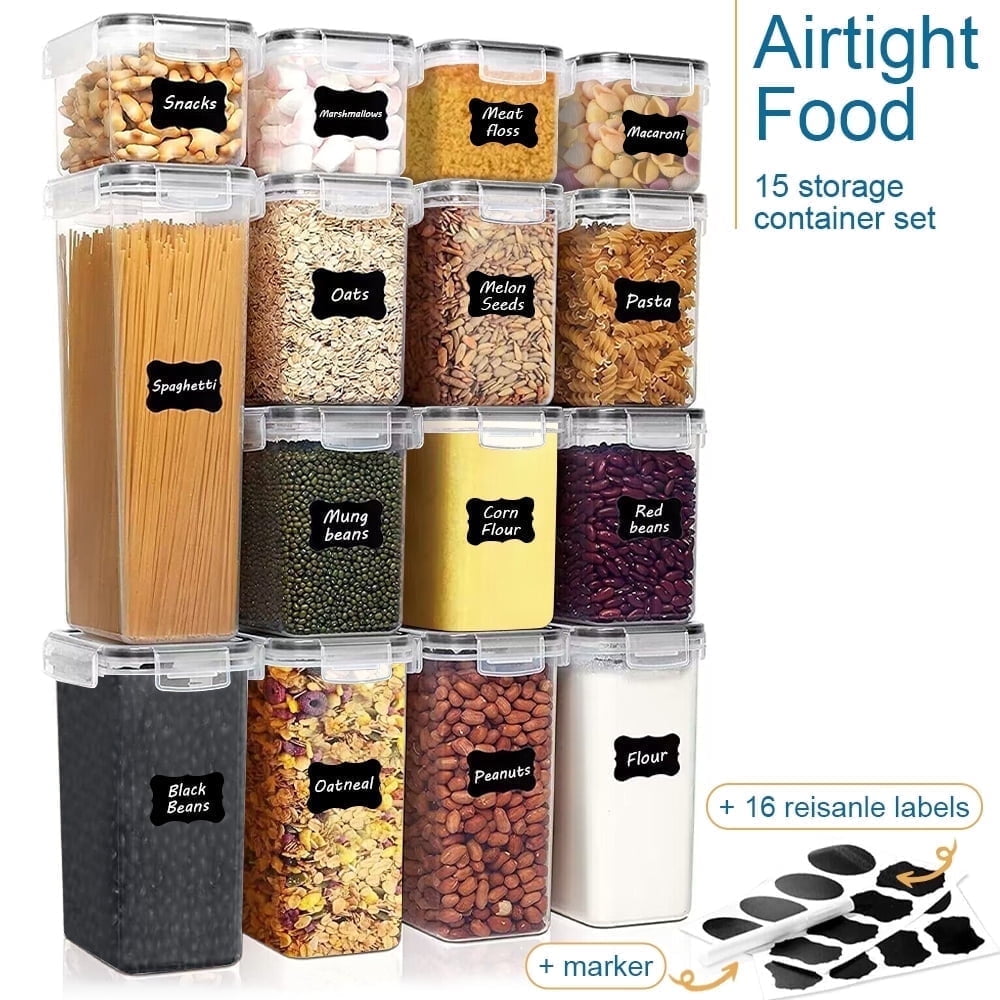 15 Packs Airtight Food Storage Containers Set with Lids, Kitchen Pantry Organization and BPA Free Plastic Canisters Include 24 Labels By WEPSEN - Walmart.com