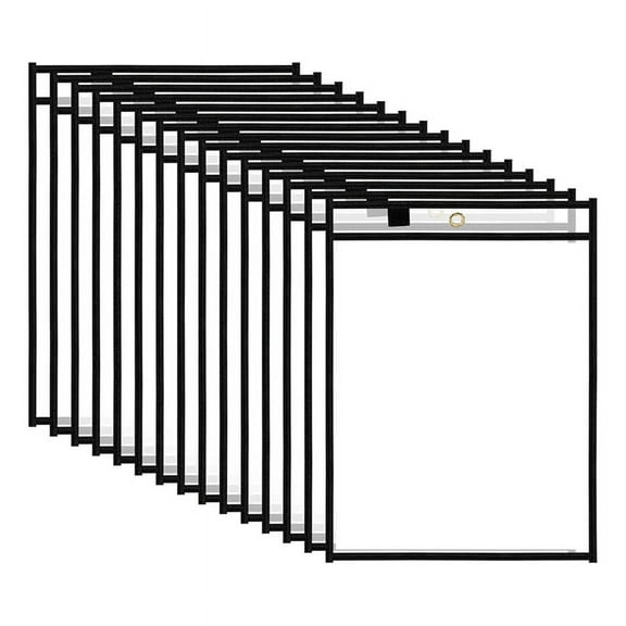 15 Packs Dry Erase Pockets Reusable Plastic Sleeves Clear Job Ticket Holders for Teacher Classroom School Office Work