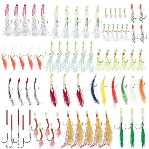 15 Packs Mackerel Feathers Hooks Bass Cod Lure Rigs Sea Boat Fishing Tackle