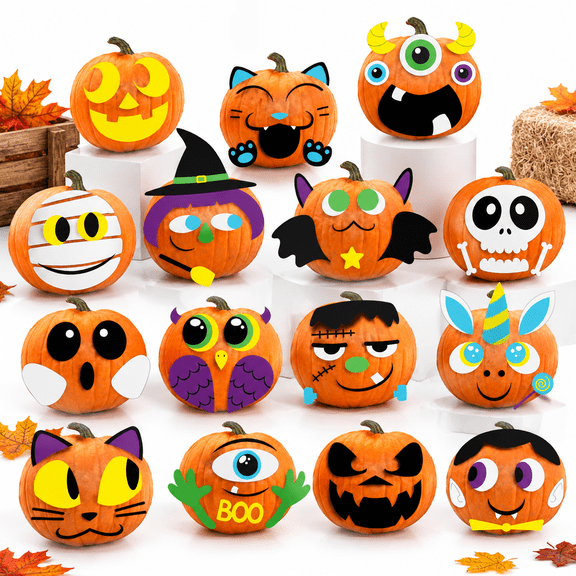 15 Packs Pumpkin Decorating Stickers Foam Craft Kit Party Supplies Favors For Cute Jack O Lantern Face School Arts Activities Gam