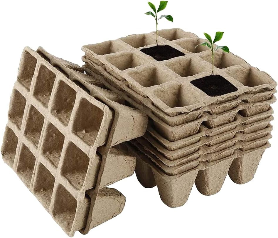 15 Packs Seedling Starter Trays 180 Cells, Biodegradable Seed Germination Trays Plant Starter Peat Pots for Seedlings