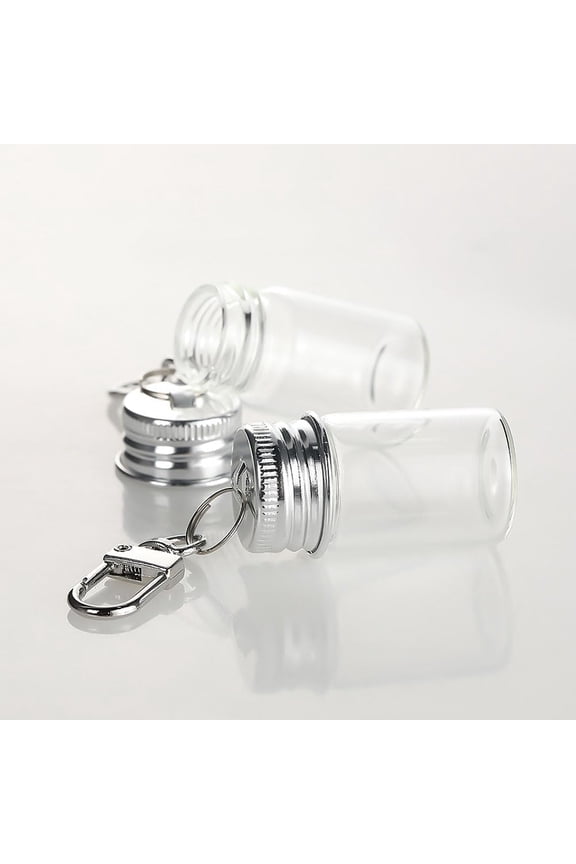 15 Packs Tiny Clear Glass Vial Keychain Screw Cap Mini Bottles with Metal Key Ring for Essential Oils, Perfume, DIY Crafts