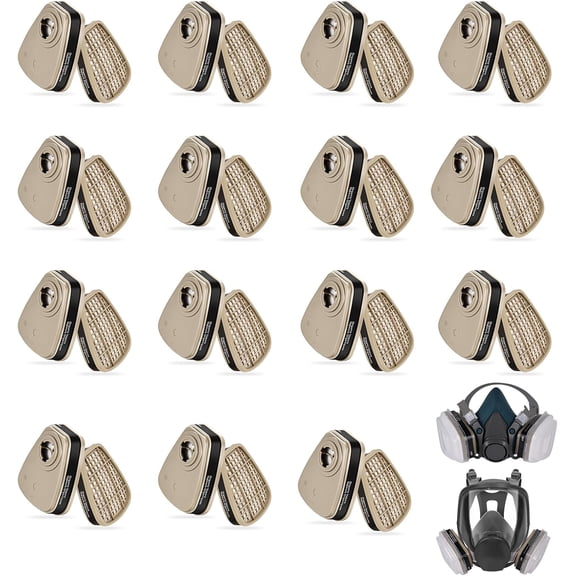 15-Pair 6001 Respirator Cartridge Filters,Particulates Replacement Cartridges for Filtering Organic Vapor,Acid Gases,Dust,Paint and Chemicals,Used for 6200,6800,4008 Respirator mask.
