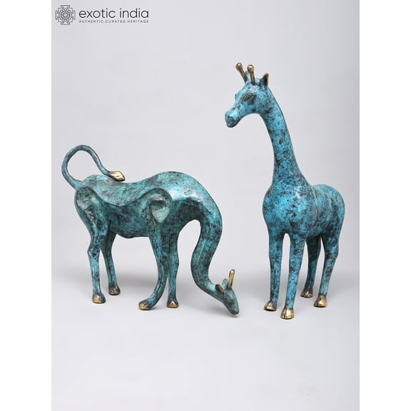 15" Pair of Giraffes | Home Decor | Decorative Brass Statues