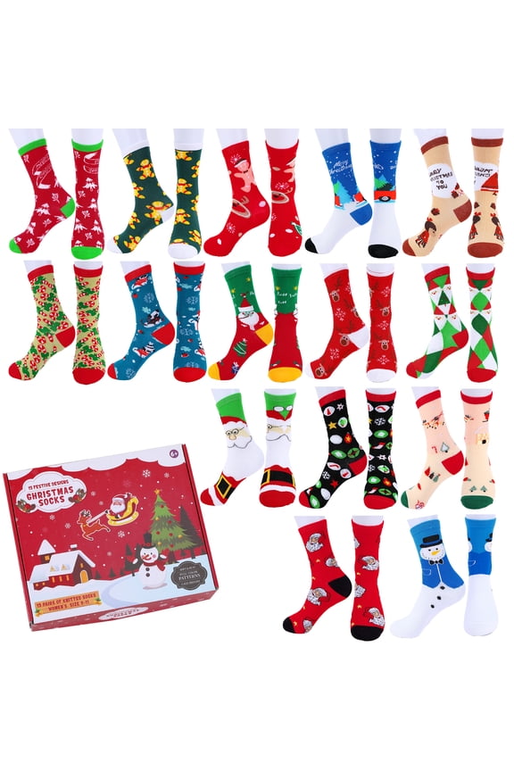 15 Pairs Crew Christmas Holiday SocksCozy Funny Cotton Knit Xmas Soft Socks,Colorful Festive Design for Man Woman Girls Winter Novelty Christmas Gifts with Gift Box