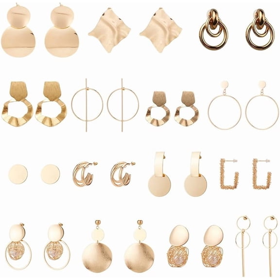 15 Pairs Geometric Statement Drop Dangle Earrings Gold Wedding Square Disc Drop Stud Earrings Hoop Round Circle Earrings