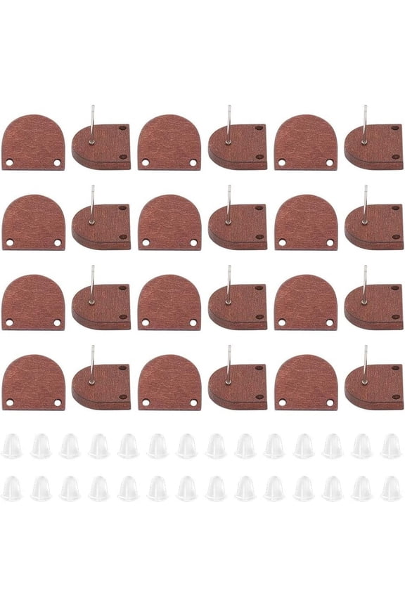 15 Pairs Half Round Wood Stud Earring Findings Vintage Saddle Brown Wood DIY Stud Earrings Accessories Flat Earrings Post with About 60pcs Plastic Ear Nuts