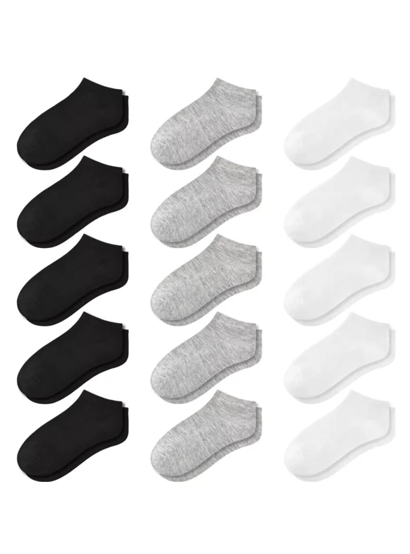 15 Pairs Kids Low Cut Ankle Socks for Boys Girls 1-13, Breathable Lightweight No-Show for Sneakers Sports School