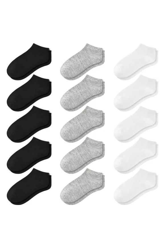 15 Pairs Kids Low Cut Ankle Socks for Boys Girls 1-13, Breathable Lightweight No-Show for Sneakers Sports School