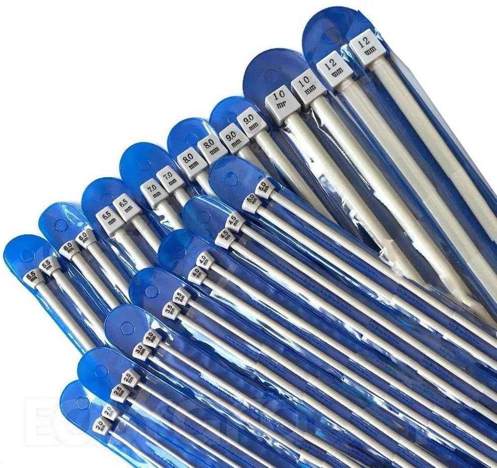 15 Pairs Knitting Needles Set, 2.0mm-12.0mm Long Straight Single Pointed Aluminum Needles 14 Inches for Handmade DIY Knitting Supplies
