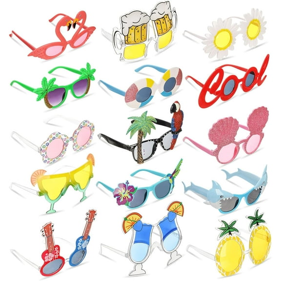 15 Pairs Luau Party Sunglasses, Plastic Novelty Funny Hawaiian Glasses, Tropical Fancy Dress Props, Summer Sunglasses Party Favors, Photo Booth Props, Party Accessory for Birthday, Themed Party