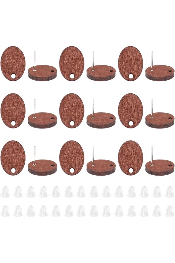 15 Pairs Oval Wood Stud Earring Findings Vintage Coconut Brown Wood DIY Stud Earrings Accessories Flat Earrings Post for Earring Jewelry Making