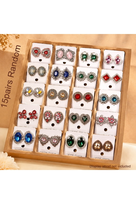 15 Pairs Random Retro Rhinestone Stud Earrings Set for Women, Multicolor Vintage Oval Zircon Earrings, Fashion Jewelry for Daily Wear, Wedding, Party and Gift Collection