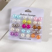 MAOKA 15 Pairs/Set Simple Colorful Imitation Pearl Stud Earrings For Women Round Ball Earrings Fashion Jewelry 1.2cm Bead Ear Studs