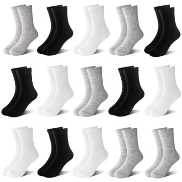 15 Pairs Toddler Socks Kids Socks Boys Crew School Athletic Mid Calf Dress Socks for Boys Girls Children 1-13 Years