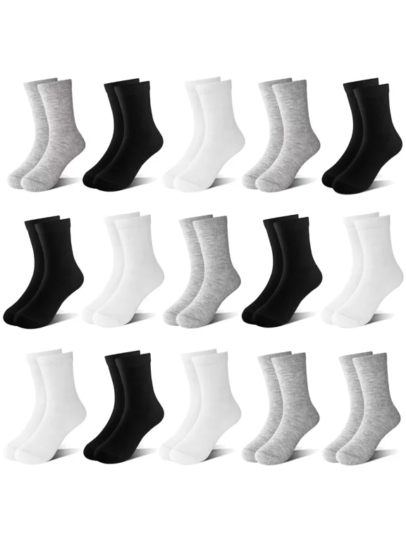 15 Pairs Toddler Socks Kids Socks Boys Crew School Athletic Mid Calf Dress Socks 1-13 Years for Boys Girls Children