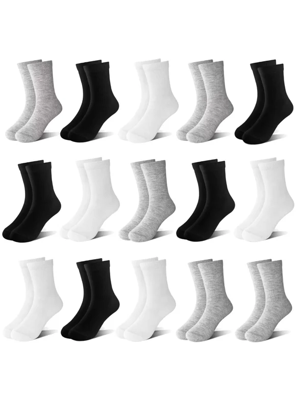 15 Pairs Toddler Socks Kids Socks Boys Crew School Athletic Mid Calf Dress Socks for 1-13 Years Boys Girls Children